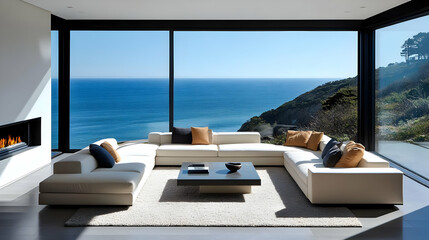 Fototapeta premium Modern Living Room with Ocean View - Photo