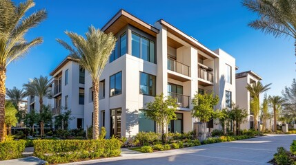 Modern Multi-Story Apartment Building Exterior View
