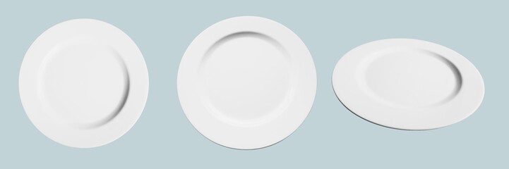 round plates with various angles isolated on a blue background