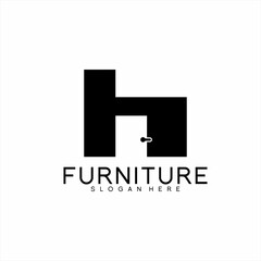 Furniture logo design. Illustration of a chair symbol with a door in negative space.