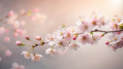 Delicate Pink Blossoms on a Branch, Softly Illuminated by Gentle Light