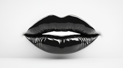 Fototapeta premium Ultra-detailed black lips, vibrant gloss, isolated white background