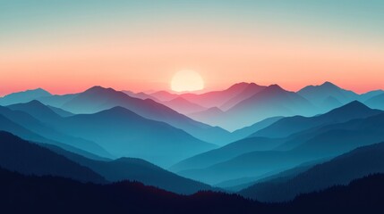 Fototapeta premium A serene sunset over layered mountains, creating a tranquil landscape.