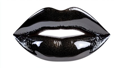 Bold black lips, glossy sheen, high-detail, white isolated background