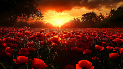 Poppy Field Sunset - Realistic Image