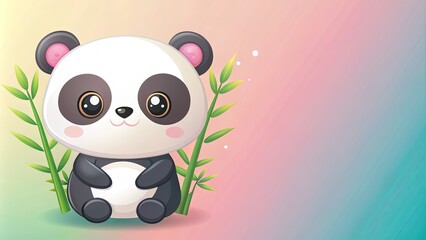 Naklejka premium Adorable Panda Bear Cub Sitting Amongst Bamboo Shoots on a Pastel Background