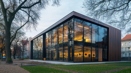 Fototapeta premium Modern Sleek Office Building in Urban Landscape