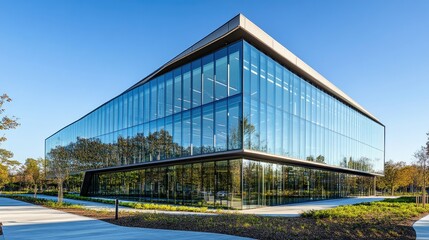 Fototapeta premium Modern Sleek Office Building with Glass Facade