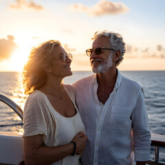 Romantic cruise adventure for retired couple luxury yacht emotional journey sunset ocean intimate viewpoint love and connection