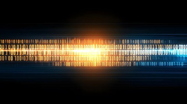 Abstract binary code background with luminous lines and an open central space for text