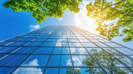 Stunning Glass Office Building Against Blue Sky