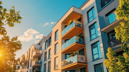 Obraz premium Modern Vibrant Apartment Building at Sunset