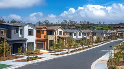 Obraz premium Vibrant Suburban Neighborhood with Modern Homes
