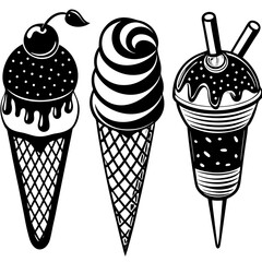 set of ice-cream collections illustrations vector art isolated white background