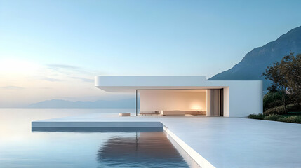 Modern Minimalist House with Infinity Pool 3D Illustration