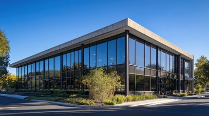 Obraz premium Vintage 1960s Office Building with Tall Windows