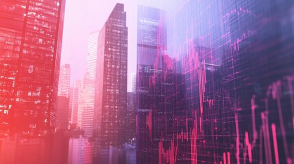 Modern Virtual Financial Graph Over City Buildings