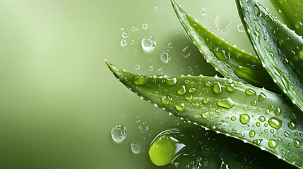 Fototapeta premium Green Aloe Vera Leaves with Dew Drops - Illustration