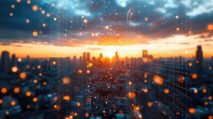 Fototapeta premium Virtual Financial Hologram in Urban Landscape