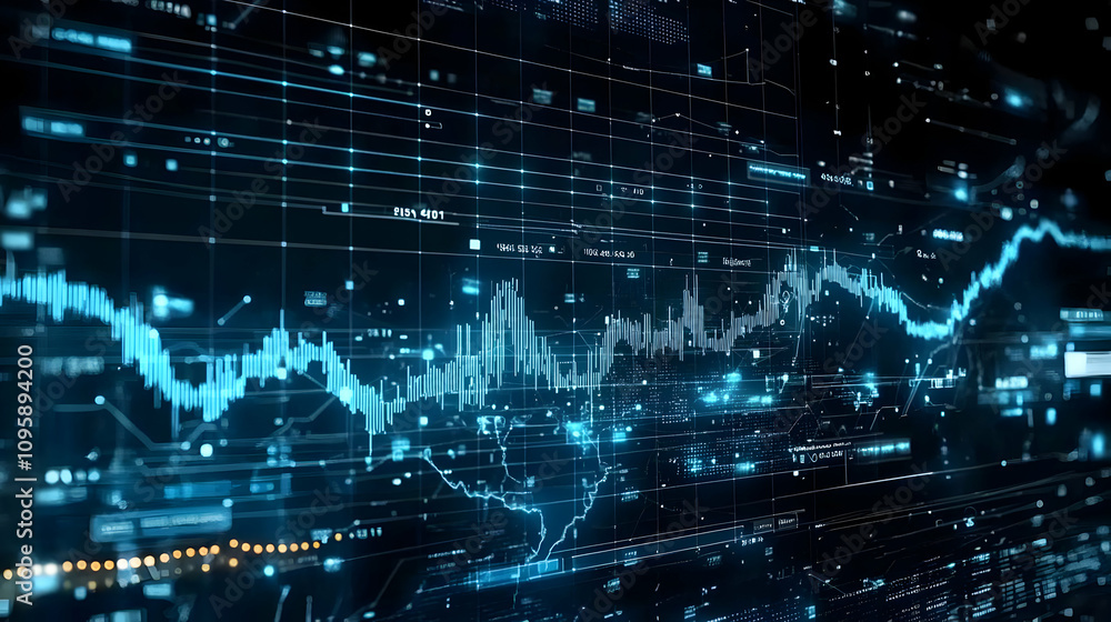 Aufkleber abstract digital data background with blue lines and grids