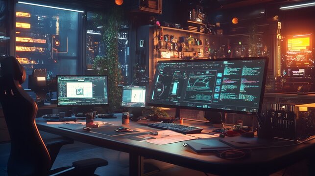 A collaborative workspace featuring wearable tech tools for real-time project communication. 4k resolution, Cinematic Scene