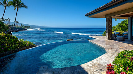 Ocean View Infinity Pool with Palm Trees - Realistic Image