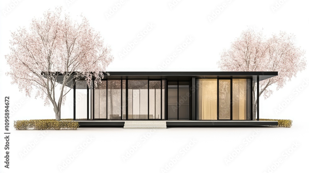 Poster modern architectural 3d rendering of a minimalist house