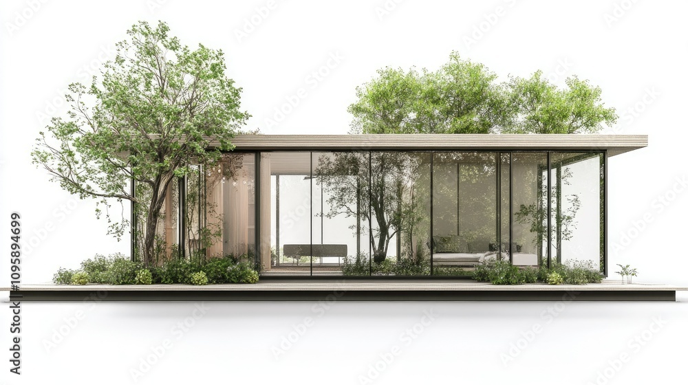 Poster modern architectural 3d rendering with greenery