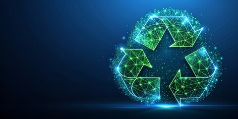 Abstract Glowing Green and Blue Recycle Symbol Illustration