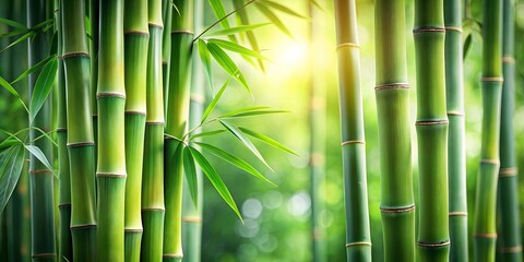 Lush Green Bamboo Forest in Sunlight Tranquil Nature Scene