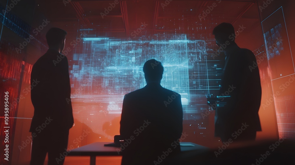 Aufkleber A team presenting key insights using holographic projections of project milestones and performance metrics. 4k resolution, Cinematic Scene
