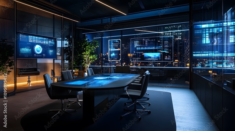 Poster A collaborative workspace where holographic dashboards enhance team productivity and alignment. 4k resolution, Cinematic Scene