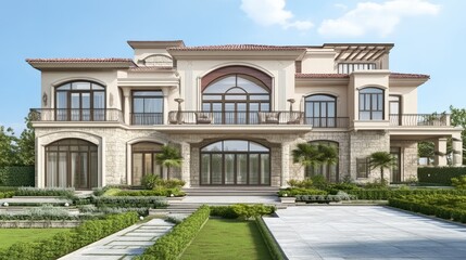 Modern Luxury House with Elegant Design in 3D View