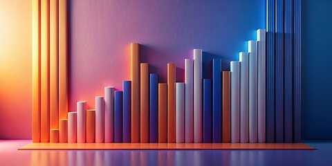 Fototapeta premium Abstract Colorful Cylindrical Bar Graph Ascending in a Gradient Lit Room