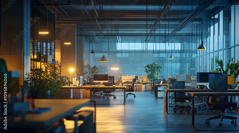 Poster A collaborative workspace where IoT sensors adjust lighting and climate for maximum sustainability. 4k resolution, Cinematic Scene