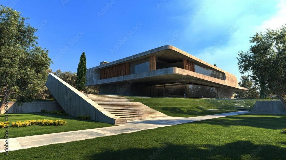 Poster elegant modern residence with unique architecture design