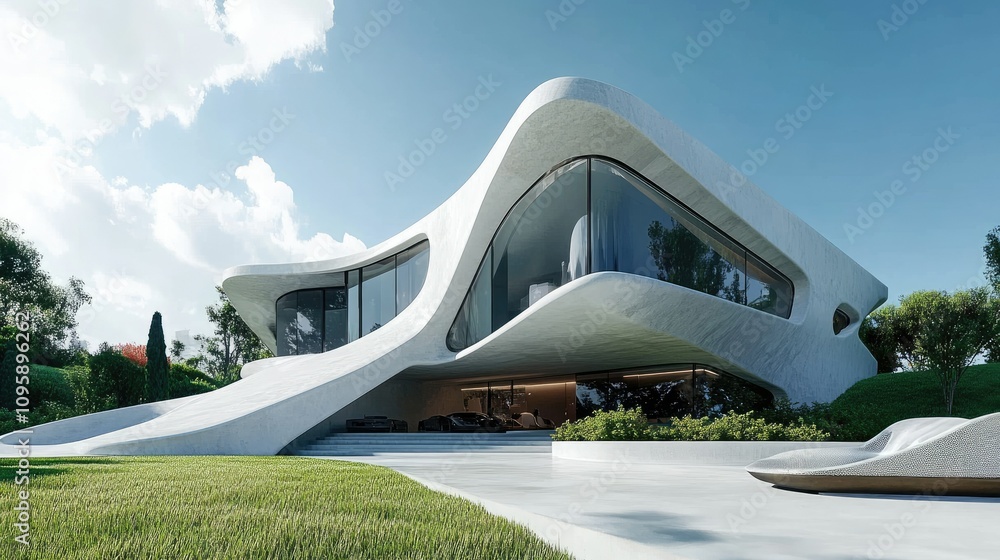 Poster elegant modern residence with unique architecture design