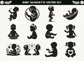 Baby Silhouette Set - Adorable Infant Poses, Activities, and Outlines for Nursery, Kids’ Designs, and Parenting Themes