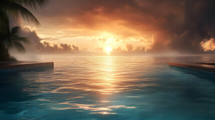 Tropical Sunset Poolside Illustration