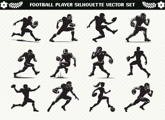 Football Player Silhouette Set - Dynamic Sports Poses and Actions for Soccer Themes, Fitness Designs, and Athletic Project