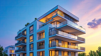 Obraz premium Modern 3D Rendering of an Apartment Building