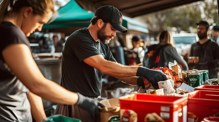 Volunteers Sorting Food Donations - Realistic Image