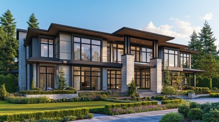 Fototapeta premium Modern Luxury Home Design in 3D Visualization