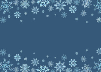 Snowflakes on dark background. Template postcard with copy space. Ice stars for Christmas or New Year design. Hand drawn watercolor illustration isolated. Winter holiday frame for card, website, sale.