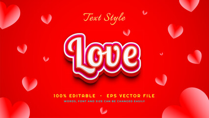 Editable Love Text Effect with floating heart balloons decorations in EPS vector file