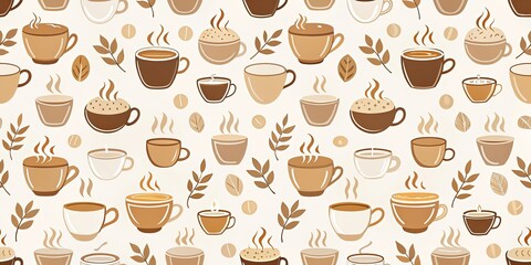 A Cozy Autumnal Coffee Cup Pattern Featuring Warm Hues and Natural Elements