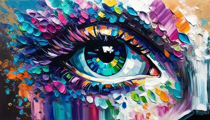 Colorful Abstract Oil Painting of an Eye Concept in Close-Up. Created with generative AI technology