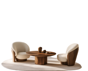 a round table with two chairs on it