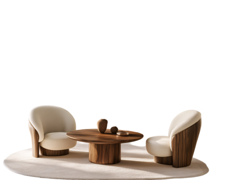 a round table with two chairs on it