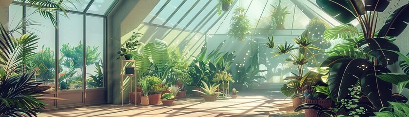 Fototapeta premium A cozy minimal greenhouse filled with geometric